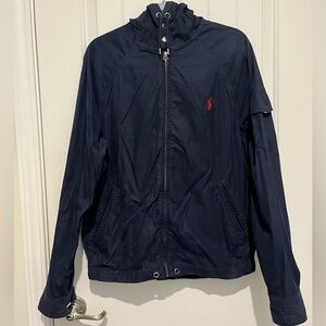 Ralph Lauren Dark Blue Windbreaker Hoodie with Red Logo